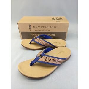 Spenco Miramar SP1223BLU Women Brown Blue Synthetic Flip-Flops Sandals Sz W5.5 B